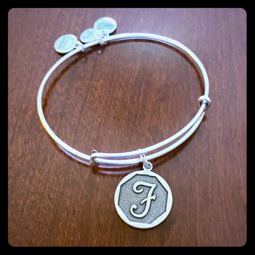 Silver Alex and Ani “F” initial bangle